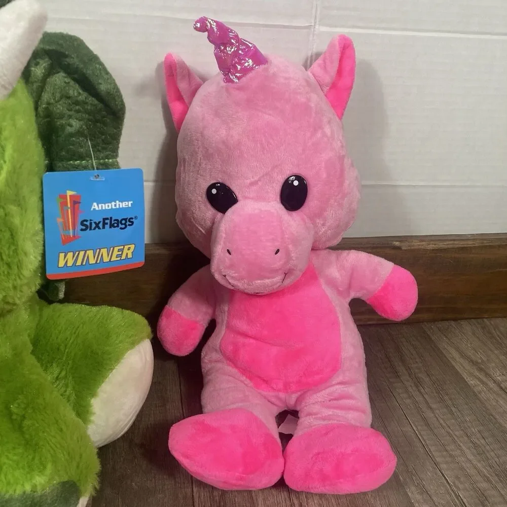 Six Flags Lot/3 Plush Stuffed Animals Unicorns And Dinosaur With Original Tag